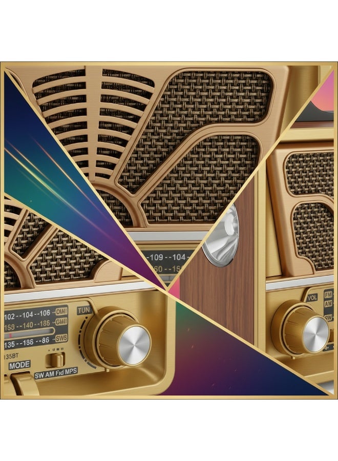 راديو متعدد الموجات FM/AM/SW - مشغل USB/TF/BT ومكبر صوت Hi-Fi - بطارية قابلة لإعادة الشحن وضوء كشاف - موديل R-7133BT - Image 5